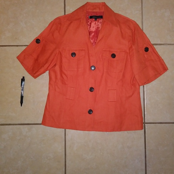 Orange Button Coat Anne Klein Short Sleeve - Picture 6 of 7